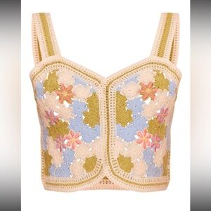 BLUE FLORAL CROCHET STITCH DETAIL CROP TOP